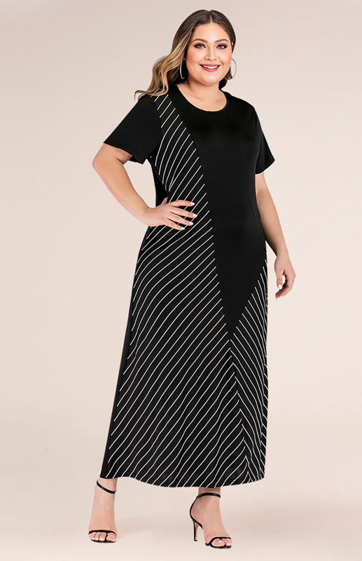 Women's Striped Colorblock Short Sleeve Dress - 1